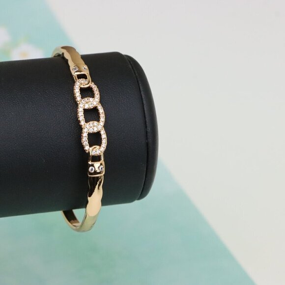 Elegant Rose Gold Chain Link Bangle with Sparkling Zircon Stones, XPBL0497 - Picture 9 of 12